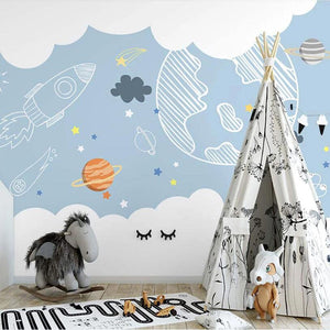Space Adventure Sketch Nursery Wallpaper-Kids Room Wallpaper