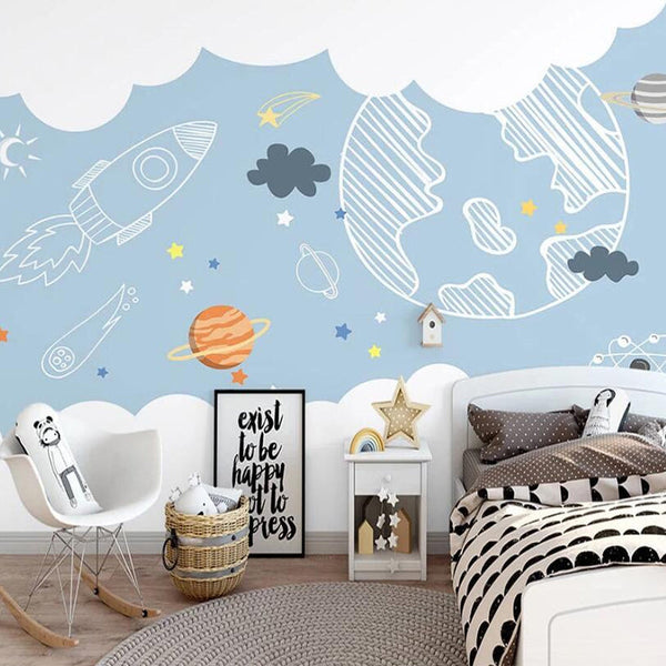 Space Adventure Sketch Nursery Wallpaper-Kids Room Wallpaper