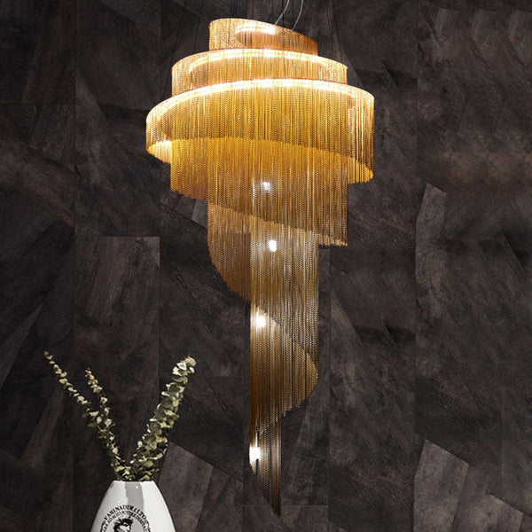 Spiral Chain Chandelier – Elegant Modern Staircase Lighting by BabiesDecor-Staircase Chandelier