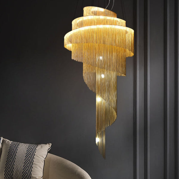Spiral Chain Chandelier – Elegant Modern Staircase Lighting by BabiesDecor-Staircase Chandelier