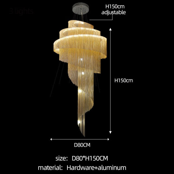 Spiral Chain Chandelier – Elegant Modern Staircase Lighting by BabiesDecor-Staircase Chandelier