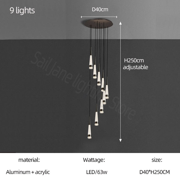 Spiral Cones: Staircase Chandelier - Elegant Lighting-Staircase Chandelier