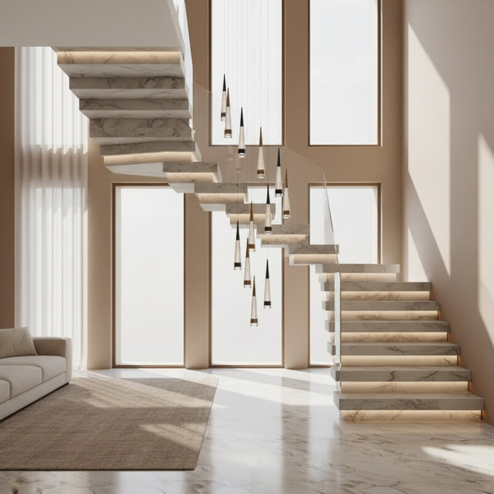 Spiral Cones: Staircase Chandelier - Elegant Lighting-Staircase Chandelier