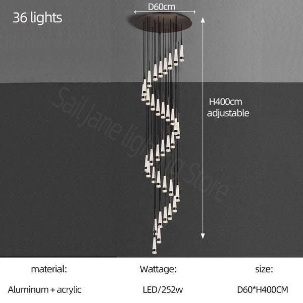 Spiral Cones: Staircase Chandelier - Elegant Lighting-Staircase Chandelier