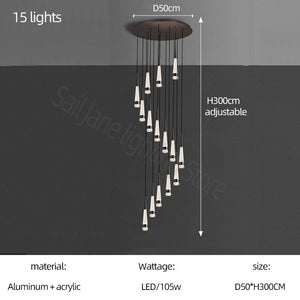 Spiral Cones: Staircase Chandelier - Elegant Lighting-Staircase Chandelier
