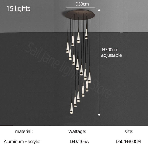 Spiral Cones: Staircase Chandelier - Elegant Lighting-Staircase Chandelier