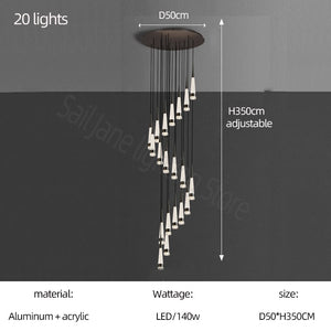 Spiral Cones: Staircase Chandelier - Elegant Lighting-Staircase Chandelier