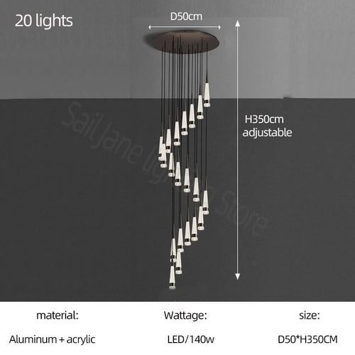 Spiral Cones: Staircase Chandelier - Elegant Lighting-Staircase Chandelier