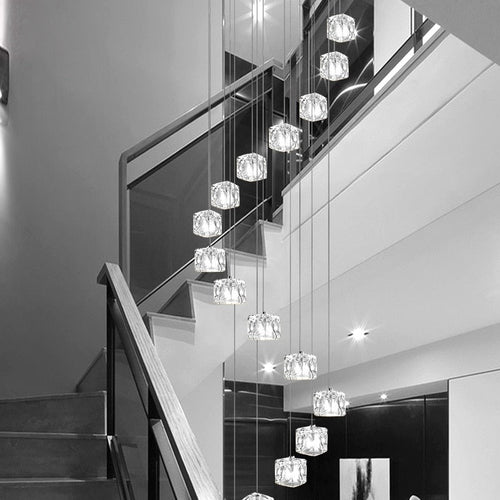 Square Crystal Cubes Chandelier – Exquisite Lighting Fixture-Staircase Chandelier