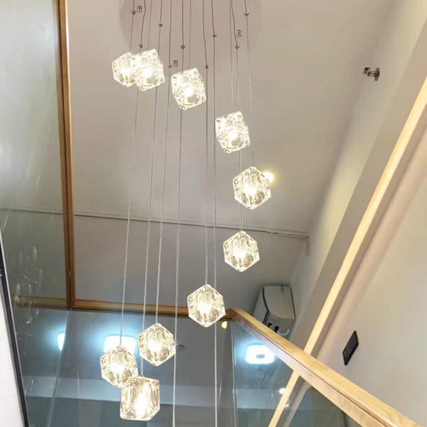 Square Crystal Cubes Chandelier – Exquisite Lighting Fixture-Staircase Chandelier