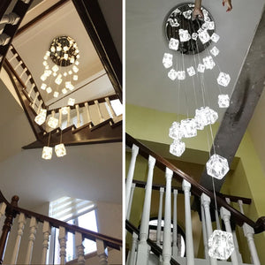 Square Crystal Cubes Chandelier – Exquisite Lighting Fixture-Staircase Chandelier