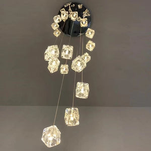 Square Crystal Cubes Chandelier – Exquisite Lighting Fixture-Staircase Chandelier