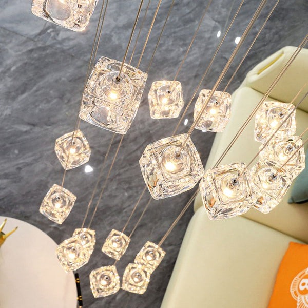 Square Crystal Cubes Chandelier – Exquisite Lighting Fixture-Staircase Chandelier