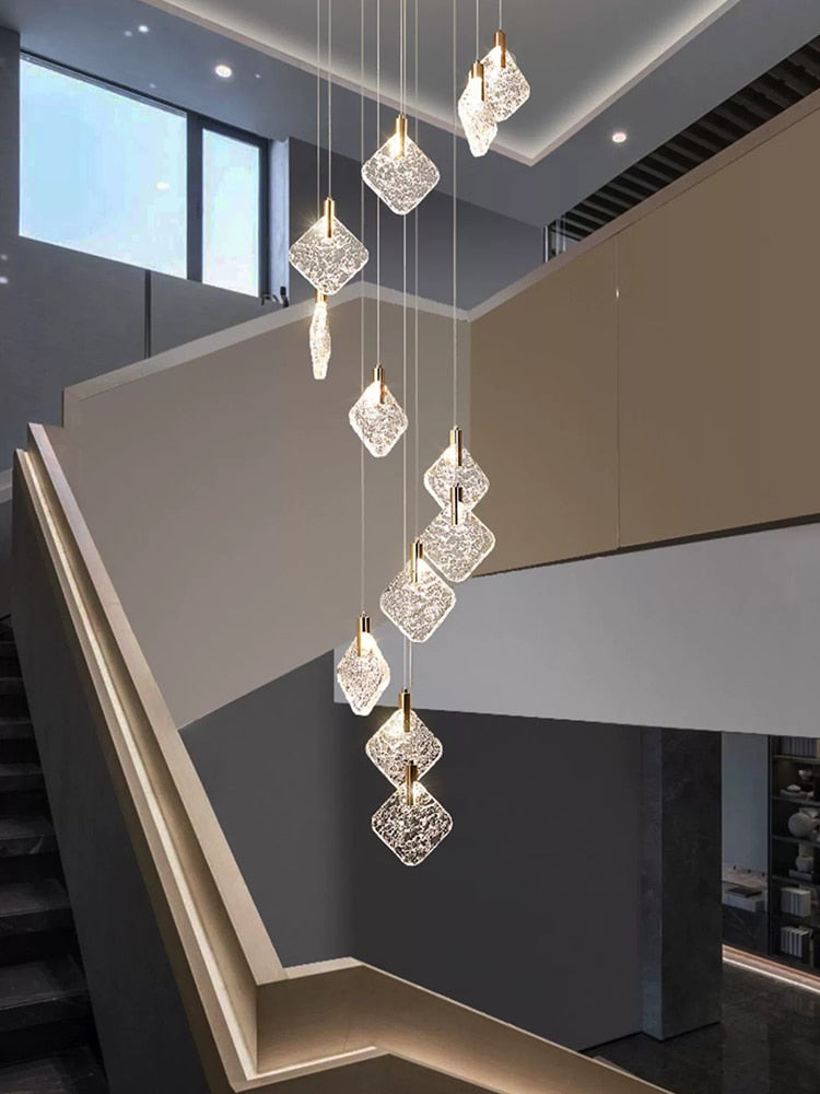 Square Crystal Pendant Chandelier - Exquisite Lightinging-Staircase Chandelier