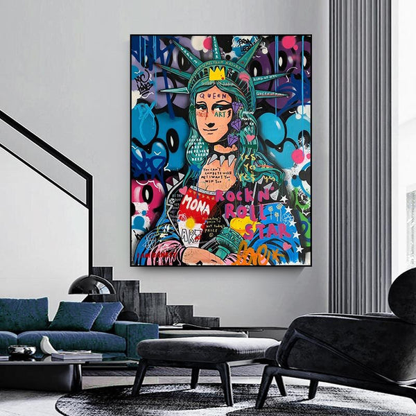 Statue Of Liberty Graffiti Canvas Wall Art-Wall Posters
