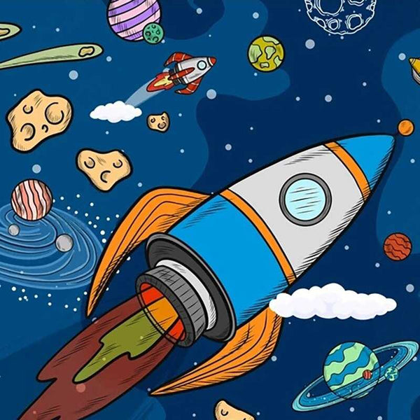 Stellar Adventure Cosmic Space Rocket Wallpaper-Kids Room Wallpaper