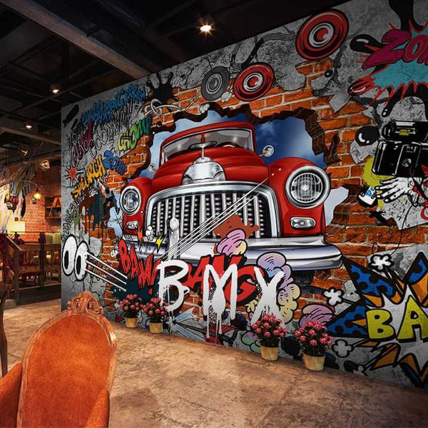 Street Racing Adventure 3D Graffiti Wallpaper-Kids Room Wallpaper