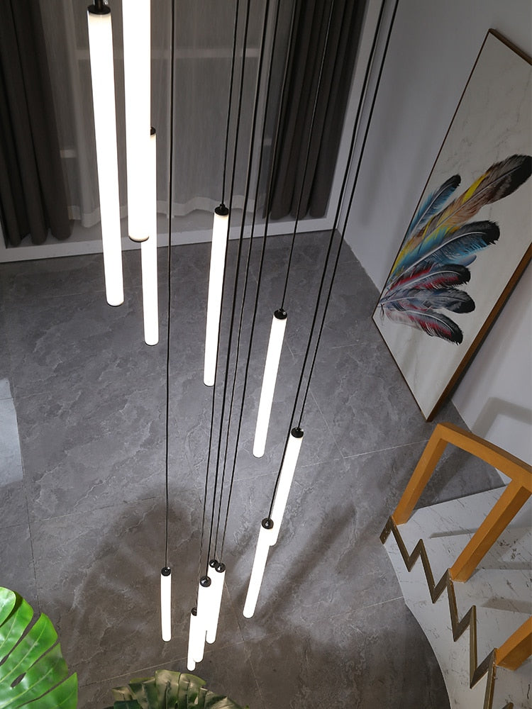 Strip Cylinders Chandelier - Sleek & Modern Lighting-Staircase Chandelier