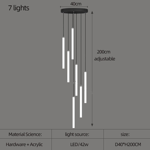 Strip Cylinders Chandelier - Sleek & Modern Lighting-Staircase Chandelier