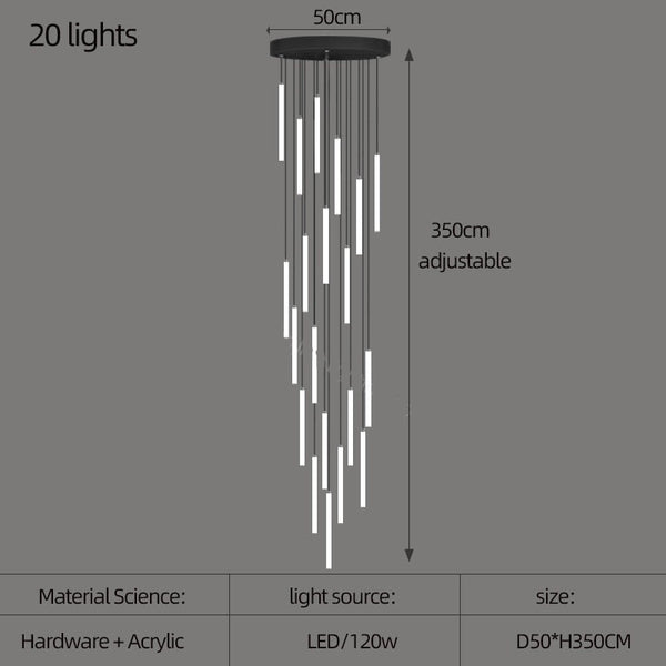 Strip Cylinders Chandelier - Sleek & Modern Lighting-Staircase Chandelier