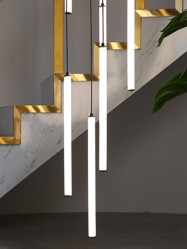 Strip Cylinders Chandelier - Sleek & Modern Lighting-Staircase Chandelier