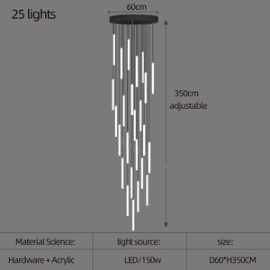 Strip Cylinders Chandelier - Sleek & Modern Lighting-Staircase Chandelier