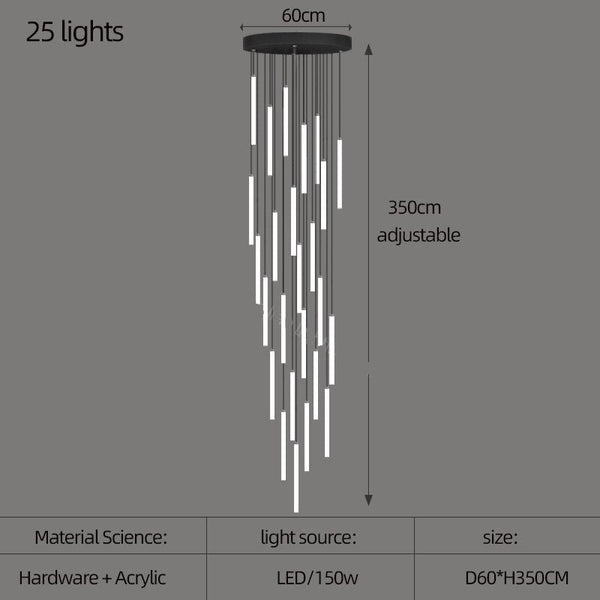 Strip Cylinders Chandelier - Sleek & Modern Lighting-Staircase Chandelier