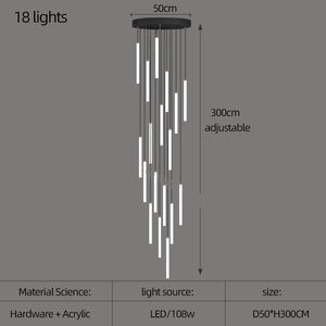 Strip Cylinders Chandelier - Sleek & Modern Lighting-Staircase Chandelier