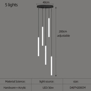 Strip Cylinders Chandelier - Sleek & Modern Lighting-Staircase Chandelier