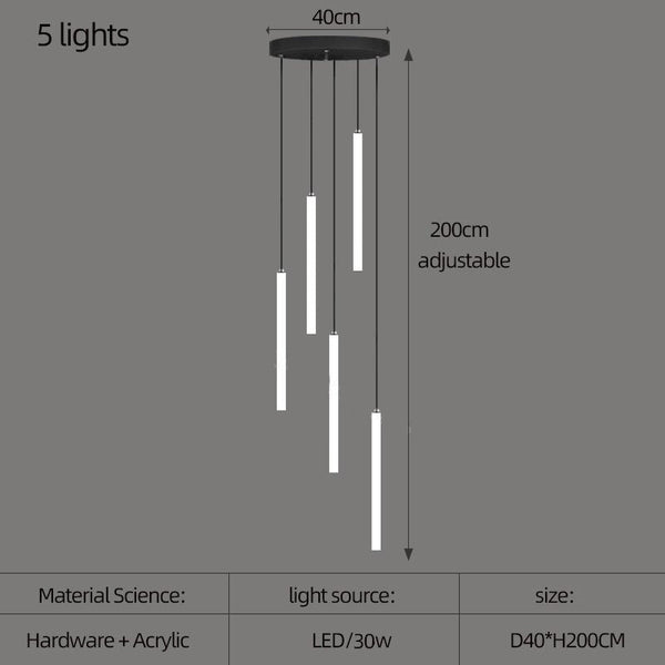 Strip Cylinders Chandelier - Sleek & Modern Lighting-Staircase Chandelier