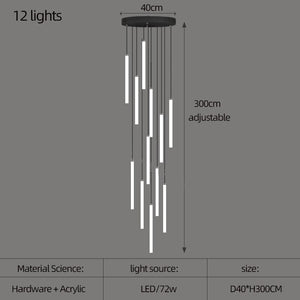 Strip Cylinders Chandelier - Sleek & Modern Lighting-Staircase Chandelier