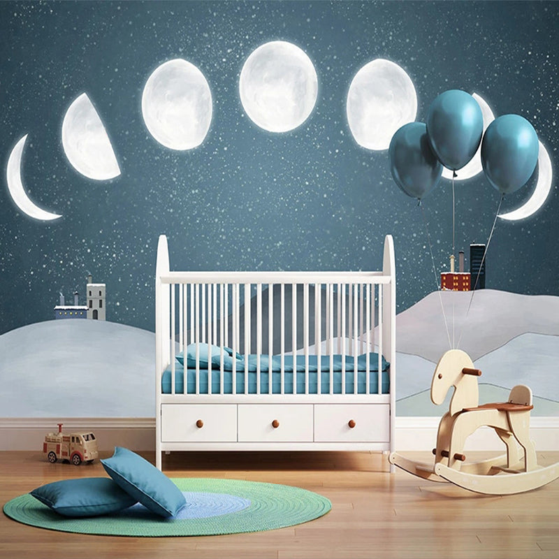 Sunrise to Sunset: Moon Timings Nursery Wallpaper-Kids Room Wallpaper
