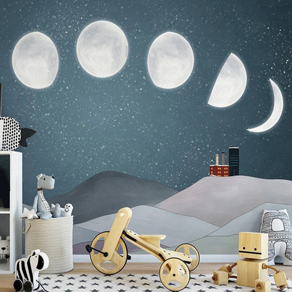 Sunrise to Sunset: Moon Timings Nursery Wallpaper-Kids Room Wallpaper