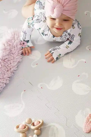 Swan Boho Puzzle Play Mat Tiles – Soft Foam Baby Play Area (6 Tiles + 12 Corner Strips)-Toddler Play Mats