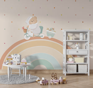 Teddy on Bike: Baby Nursery Wallpaper Mural-Kids Room Wallpaper