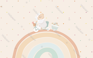Teddy on Bike: Baby Nursery Wallpaper Mural-Kids Room Wallpaper