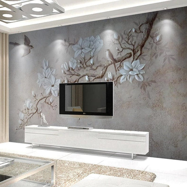 Tree Branch with White Flowers Wallpaper - Nature Prints-Trees Wallpaper