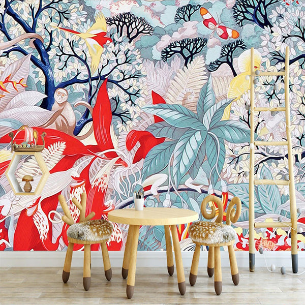 Tropical Colour of Life Wallpaper: Vibrant and Exotic-Flower & Leaf Wallpaper