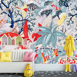 Tropical Colour of Life Wallpaper: Vibrant and Exotic-Flower & Leaf Wallpaper