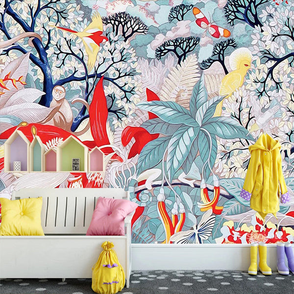 Tropical Colour of Life Wallpaper: Vibrant and Exotic-Flower & Leaf Wallpaper