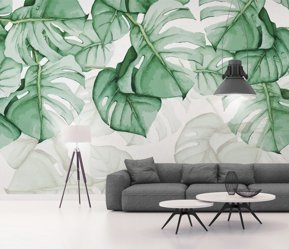 Tropical Wallpaper Mural: Fern Leaf Retro Theme-Flower & Leaf Wallpaper