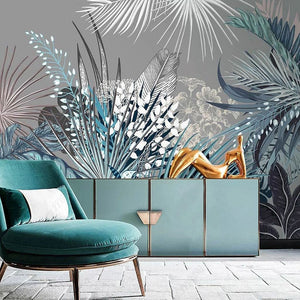 Tropical Wallpaper Mural - Lush Green Jungle Theme-Flower & Leaf Wallpaper