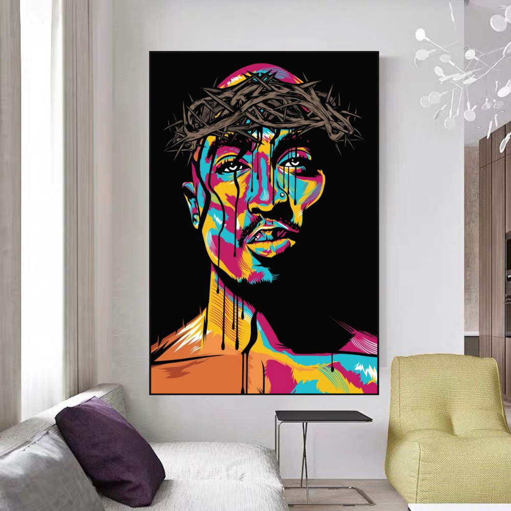TuPac Singer Graffiti Colourful Canvas Wall Art-Wall Posters