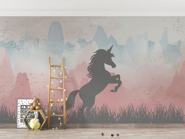 Unicorn in Mountains - Girls Room Wallpaper Mural-Kids Room Wallpaper