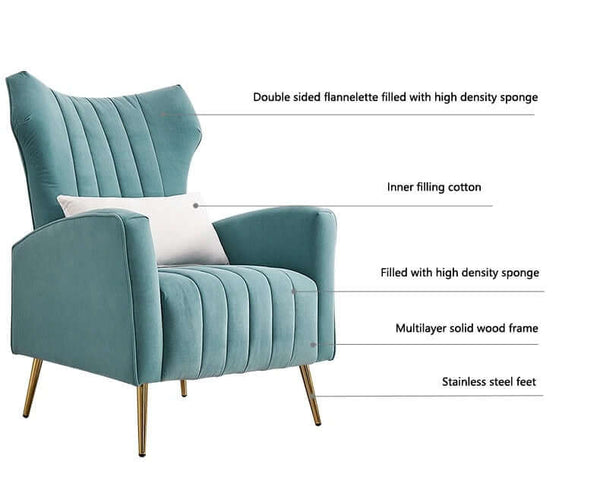 Velvet Accent Chair - Mid Century Vanity Chair-Arm Chairs, Recliners & Sleeper Chairs