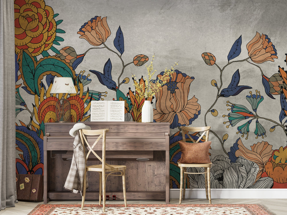 Vibrant Floral Wallpaper Mural - Transform Your Space-Flower & Leaf Wallpaper