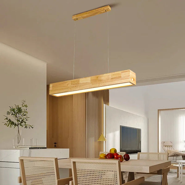 Walnut Wood Rectangular Hanging Light-Kitchen Island