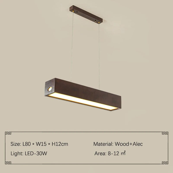 Walnut Wood Rectangular Hanging Light-Kitchen Island