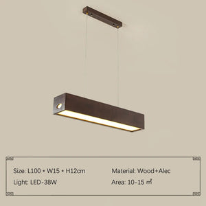 Walnut Wood Rectangular Hanging Light-Kitchen Island