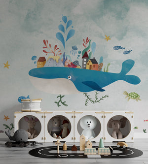 Whale Adventure - Kids Room Wallpaper Mural-Kids Room Wallpaper